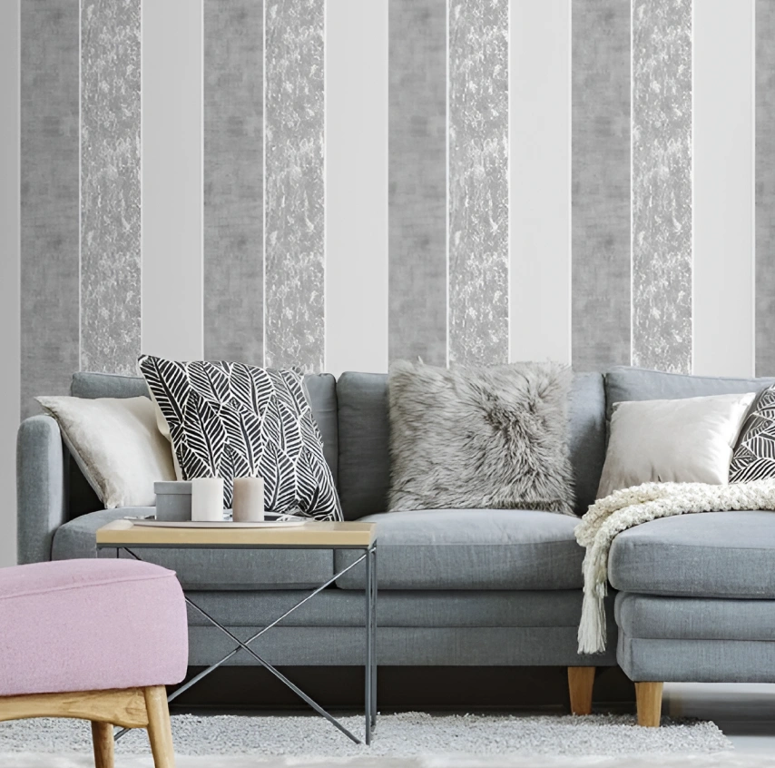 Silver metallic stripe wallpaper